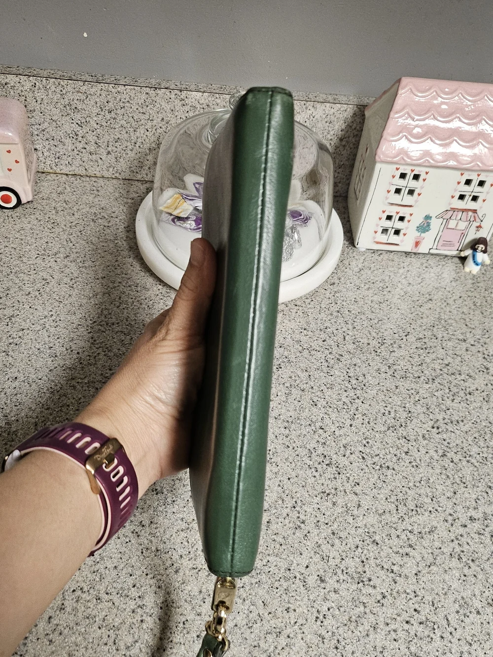 Fossil Green Leather Zip Wallet